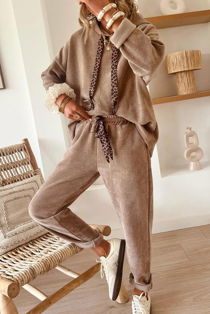 Hoodie and High Waist Pants Corduroy Suit