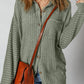Thermal Ribbed Texture Drop Shoulder Button Up Shacket