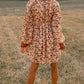 Floral Deep V Neck Smocked Bust Bubble Sleeve Babydoll Dress