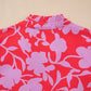 Red Floral Three Quarter Sleeves Ruffle Hem Mini Dress