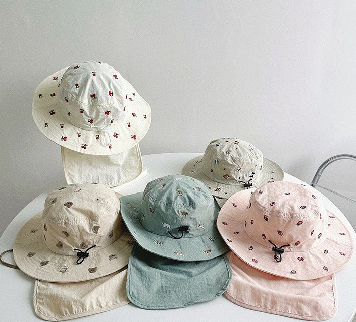 Children's Sun Protection Bucket Hat with Wide Brim and Neck Flap