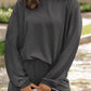 Corded Knit Long Sleeve Top and High Waist Shorts Set