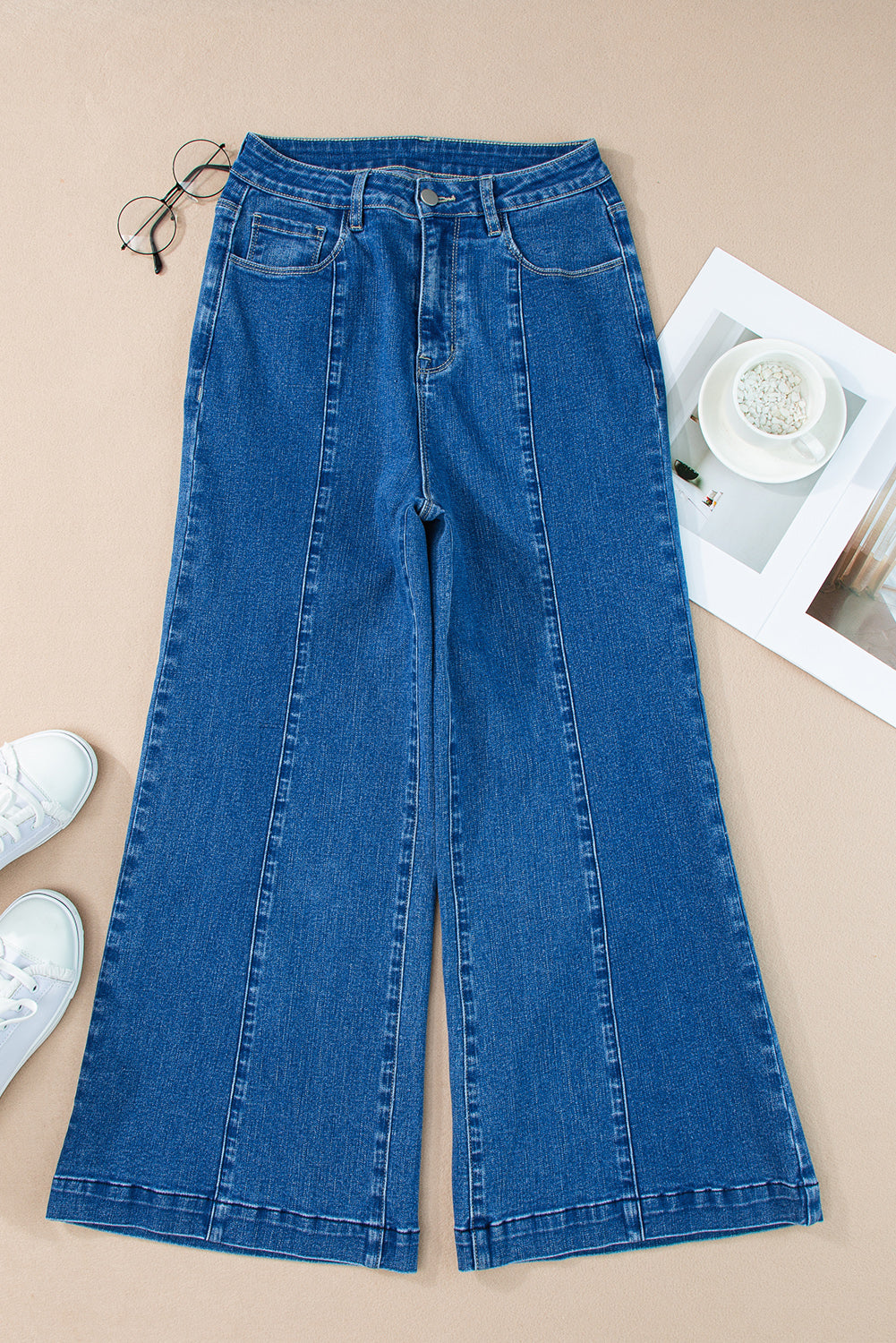Plain Seam Detail Flared Bottom Ankle Length Jeans