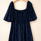 Velvet Ruched Bust Square Neck Short Puff Sleeve Plus Dress