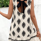 Geometric Printed Sleeveless Hollowed Bowknot Back Mini Dress