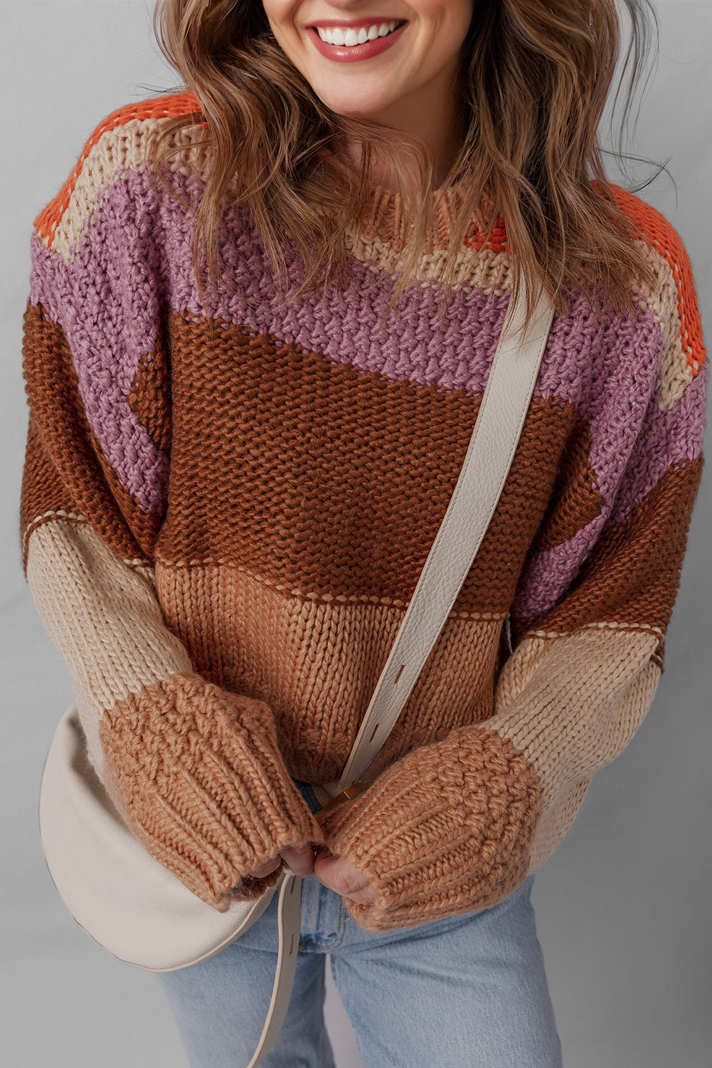 Cropped Colorblock Drop Shoulder Knitted Sweater