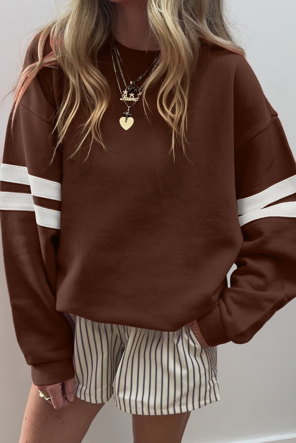 Varsity Striped Detail Drop Shoulder Oversized Sweatshirt