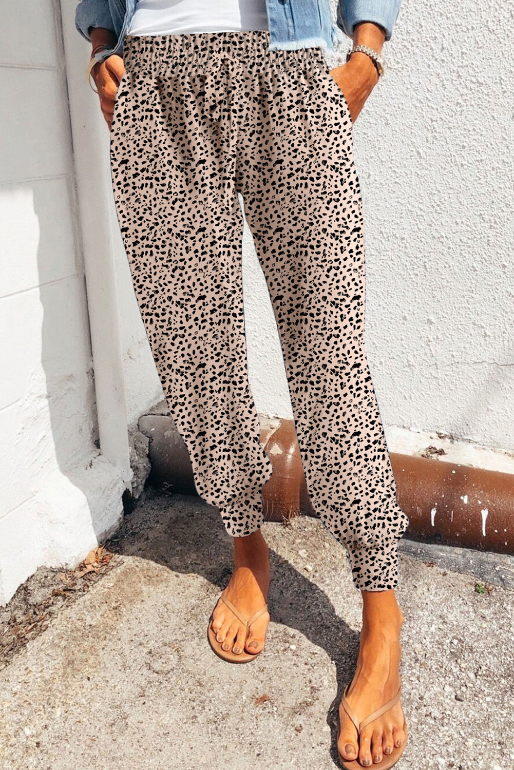 Leopard Elastic Waist Casual Joggers
