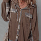 Plaid Patchwork Button Down Drawstring Hooded Shacket
