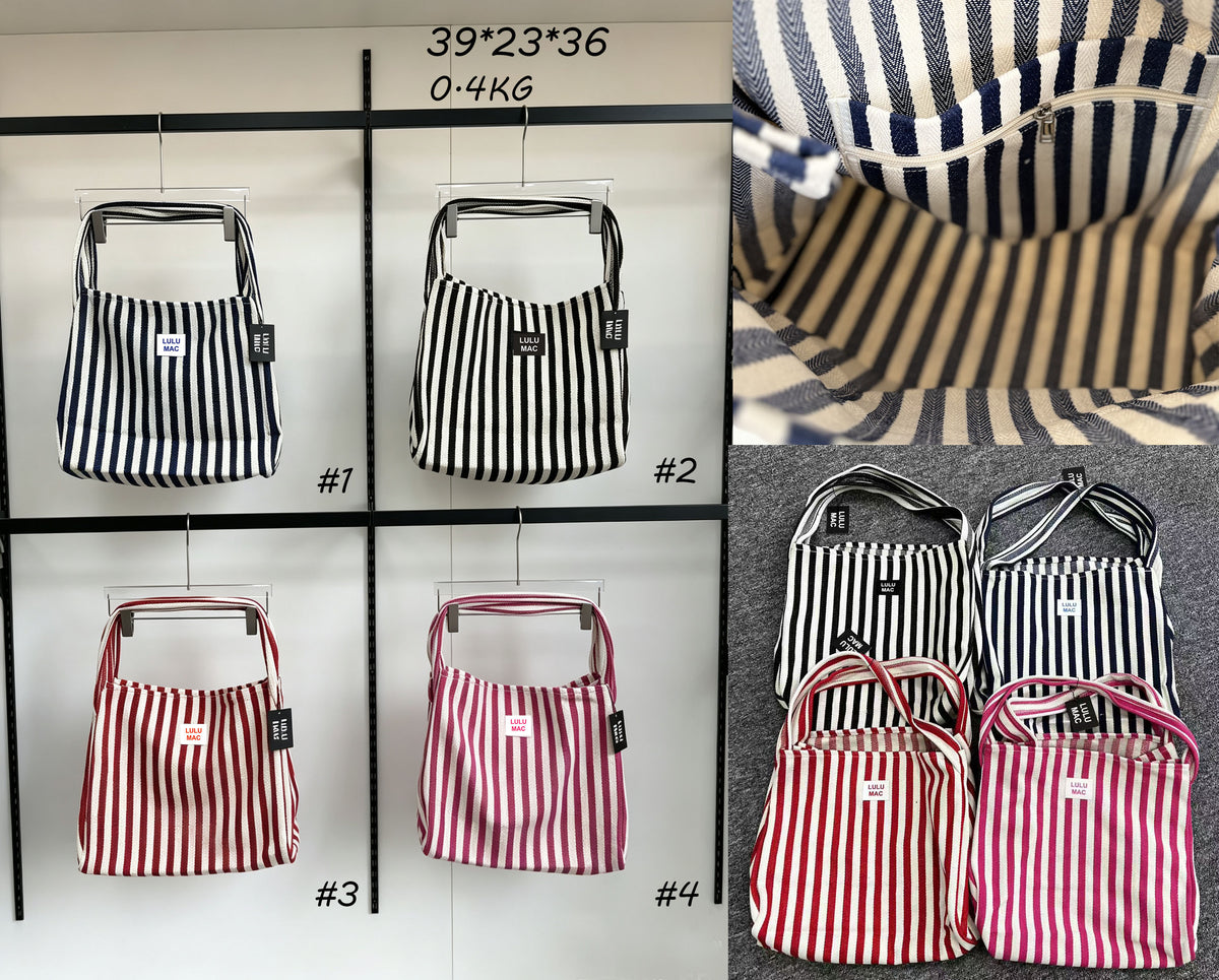 Nautical Striped Canvas Shoulder Tote Bag