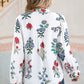 Floral Print Frilled Collar V Neck Button Down Long Sleeve Shirt