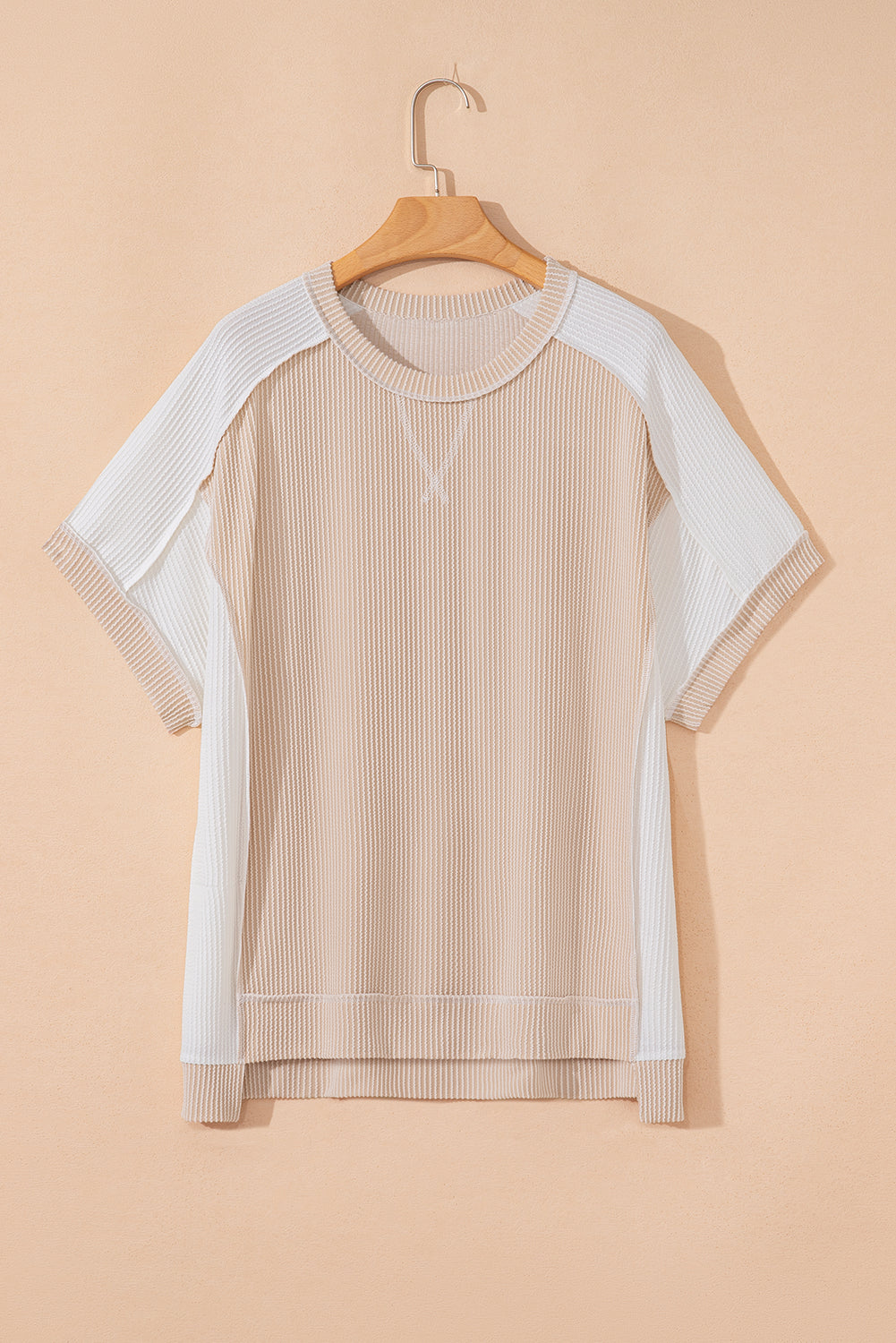 Carrot Twist Rib Colorblock Hi Low Plus Size Short Sleeve Top
