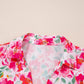 Floral Boxy Fit Ruffled Short Sleeve V Neck Blouse