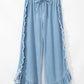 Light Wash Raw Hem Ruffled Wide Leg Jeans