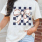 Checkered Rugby Bowknot Graphic Crew T Shirt