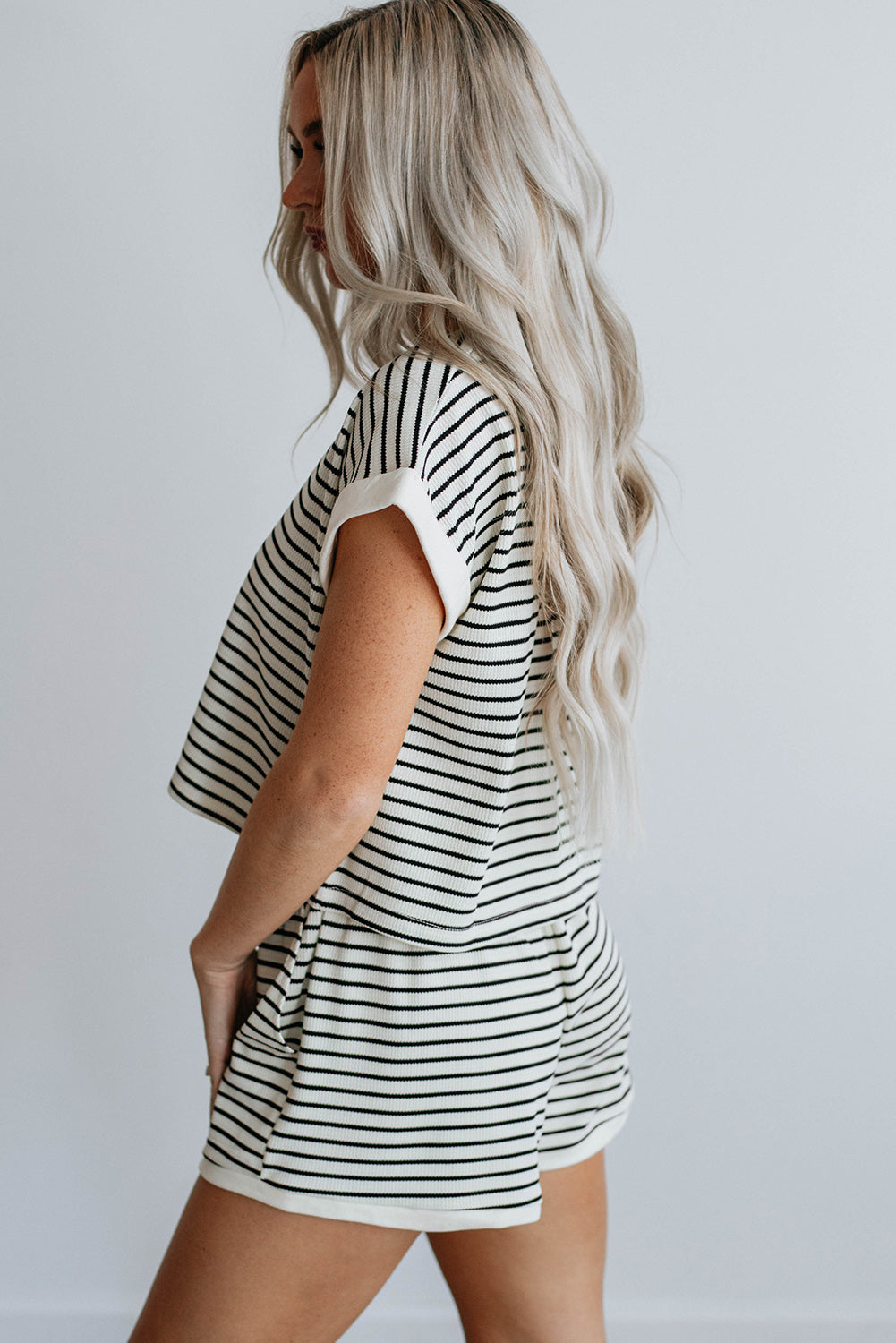 Stripe Contrast Edge Tee and Shorts Set