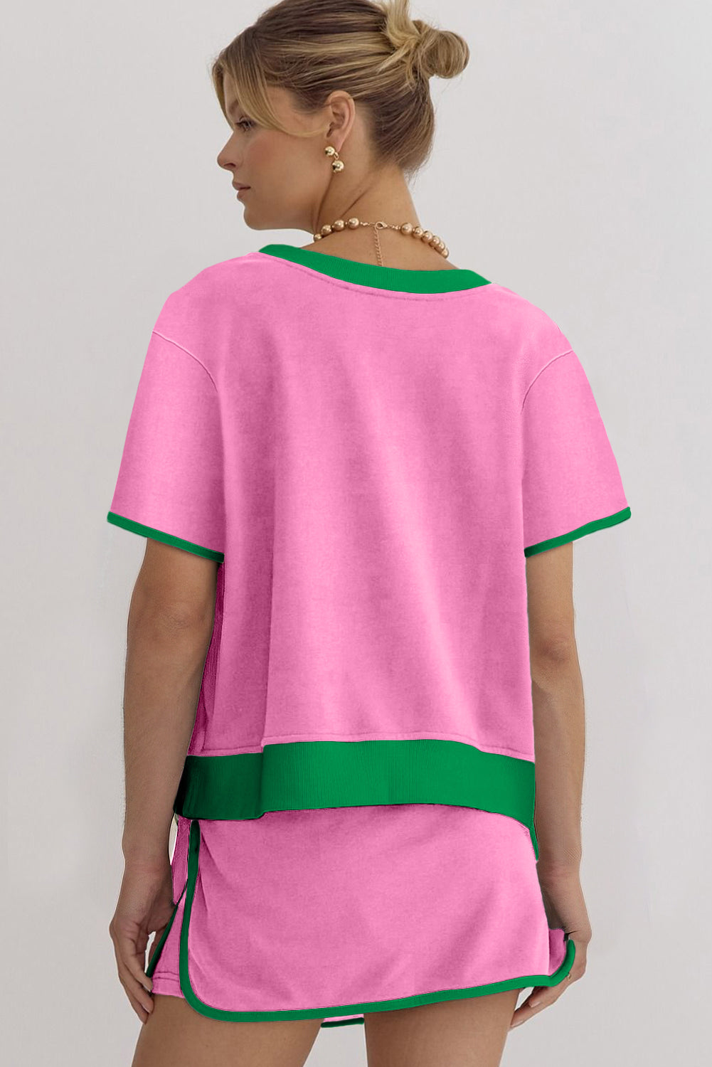 Colorblock Edge Short T Shirt and Skirt 2Pcs Set