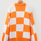 Checkered Pattern Polo Collar Loose Sweater