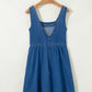 Square Neck Bowknot A-line Sleeveless Denim Dress