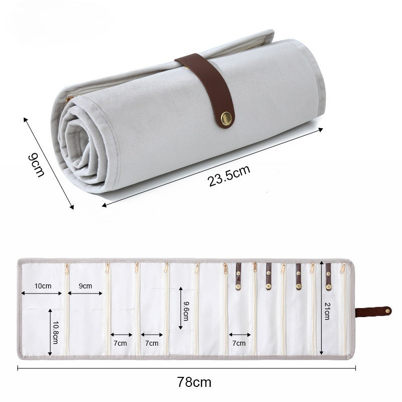 Plush Velvet Travel Jewelry Roll Organizer