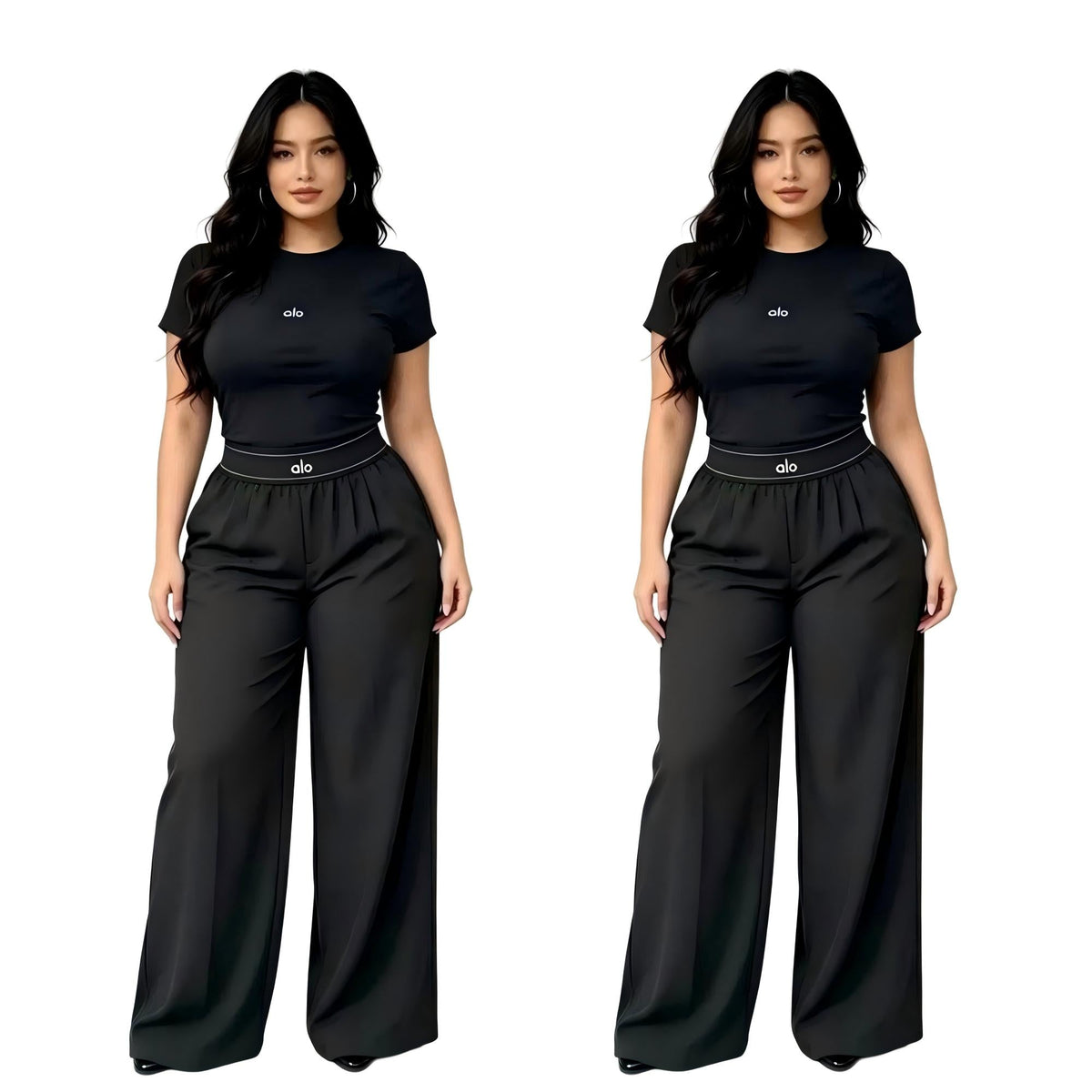 A-Short-sleeve wide-leg trouser set(Q6343)