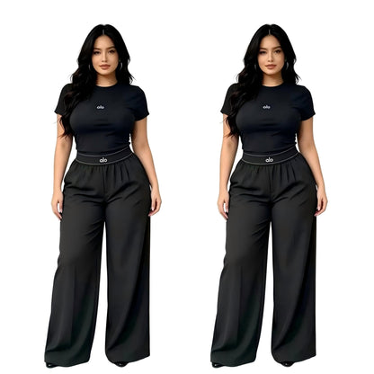 A-Short-sleeve wide-leg trouser set(Q6343)