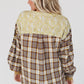 Plaid Mixed Print Bishop Sleeve Patchwork Top