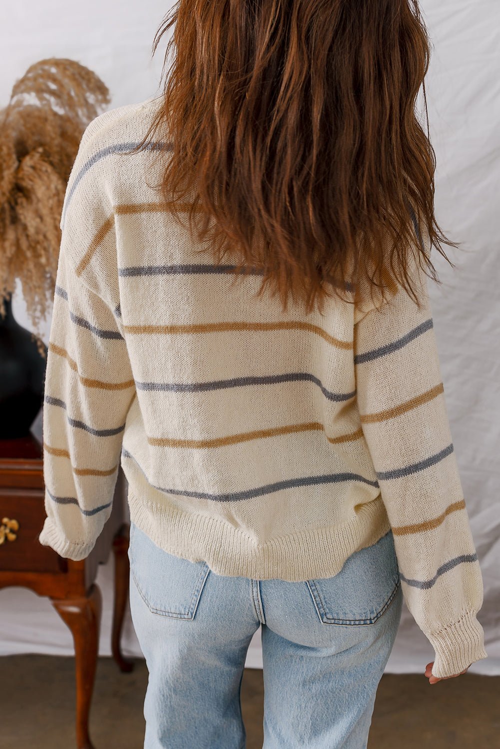 Buttoned Front V Neck Drop Shoulder Cardigan Sweater