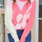 2-tone Contrast Flower Pattern Drop Shoulder Bulk Sweater