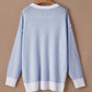 Plus Size Contrast Trim Crew Neck Rib Knit Drop Shoulder Sweater