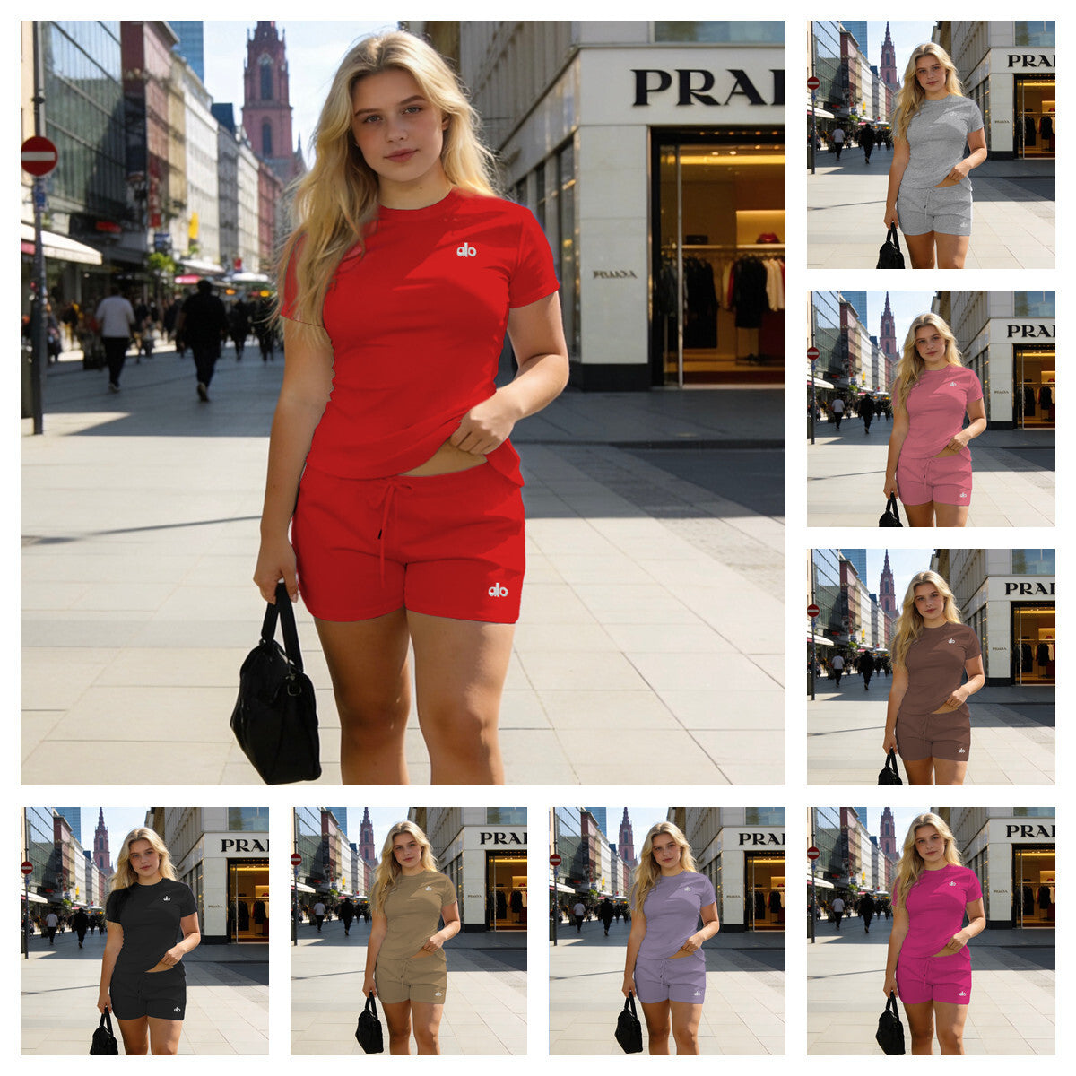 Alo-Short Pants and Short Sleeve Top Set(A2166)