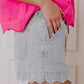 Scalloped Hemline Acid Wash High Waist Denim Shorts