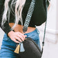 Geometric Print Strap Tassel Shoulder Bag