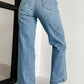 Wash Buttons Straight Wide Leg Jeans