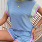 Corded Knit Contrast Trim Round Neck Cap Sleeve 2pcs Short Set