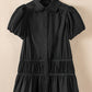 Shirt Style Button Down Puff Sleeve Ruffle Hem Dress