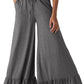 Ruffled Wide Leg Pull On High Waist Pants with Pockets