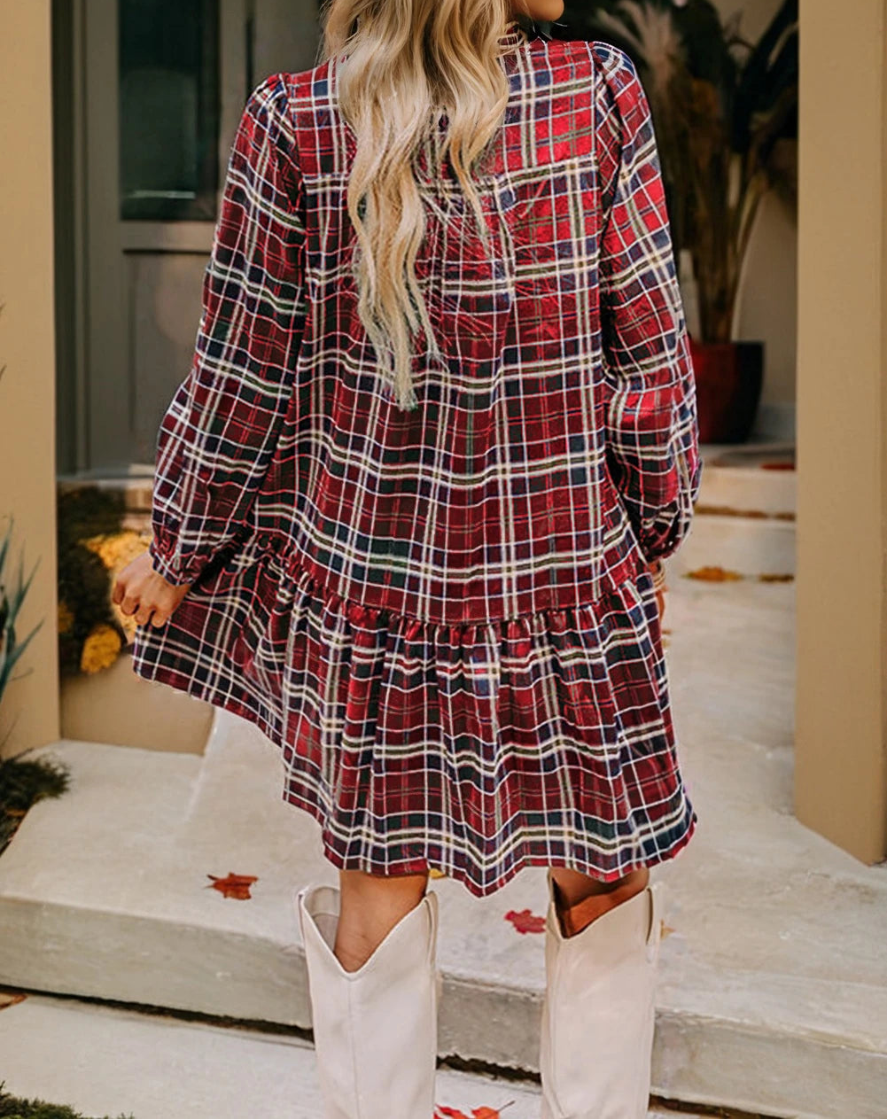 Collar Long Sleeve Shift Mini Dress