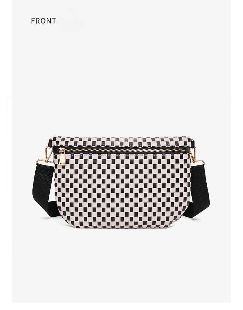 Checkered Woven Crossbody Fanny Pack