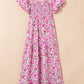 Dainty Floral Smocked Puff Sleeve Flowy Long Dress