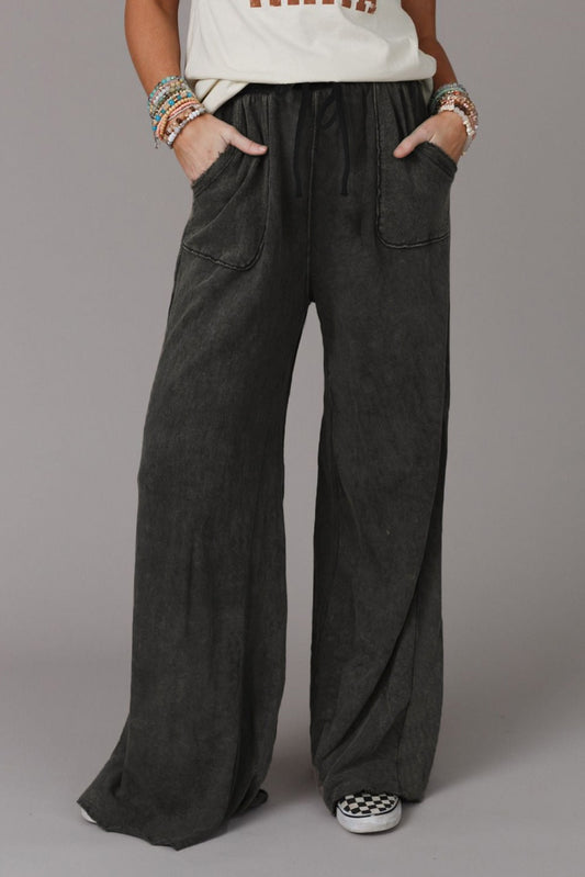 Retro Washed Drawstring Wide Leg Pants