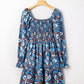 Smocked Bodice High Waist Ruffled Sleeve Floral Dress