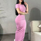 A-Short-sleeve top and maxi skirt set（Q6374）