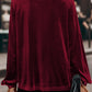 Keyhole Neck Long Sleeve Velvet Blouse