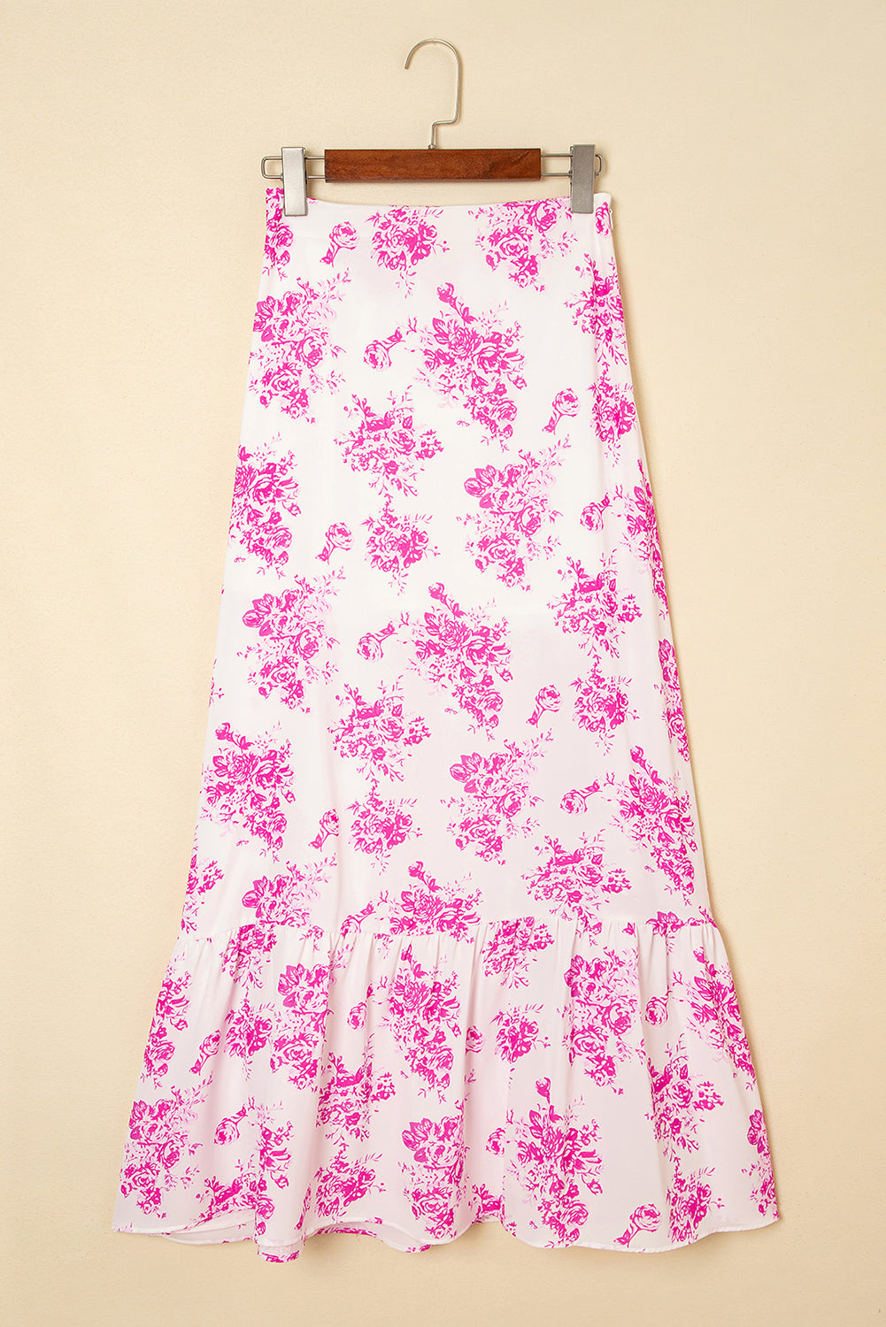 Boho Floral High Waist Ruffle Split Maxi Skirt