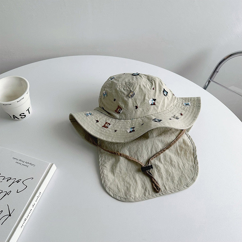 Children's Sun Protection Bucket Hat with Wide Brim and Neck Flap