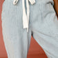 Stripe Mid Rise Drawstring Waist Jeans