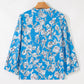 V Neck Floral Print 3/4 Puff Sleeve Blouse