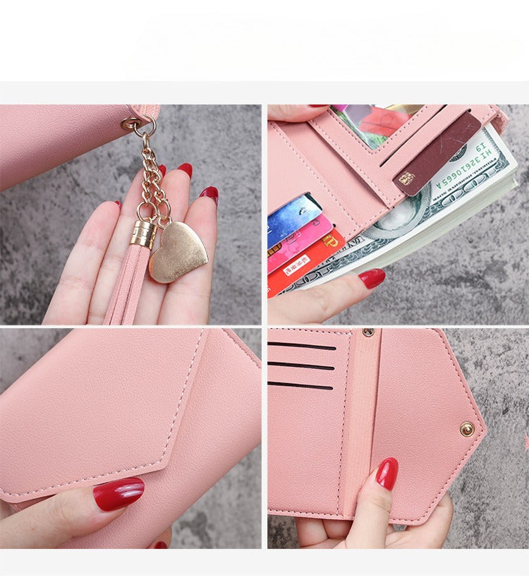 Tassel and Heart Pendant Vagen Leather Wallet/card holder