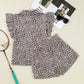 Leopard Half Zipper Collared Ruffled Sleeve Top and Short Set